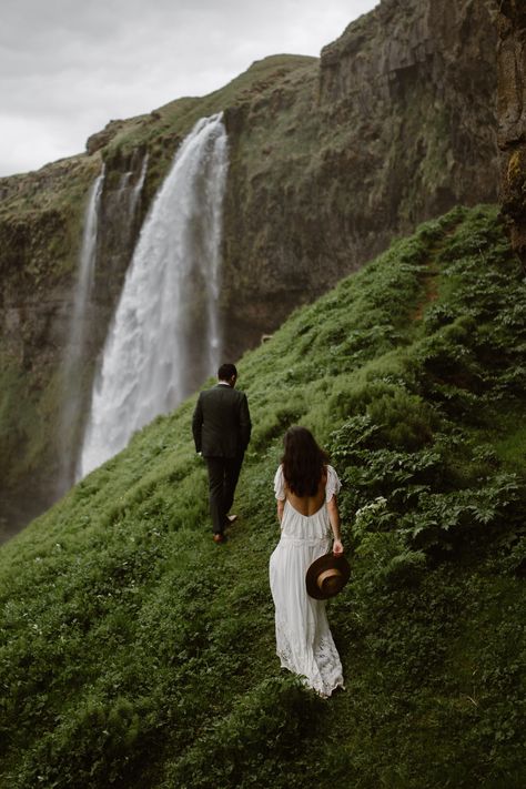 Elopement Wedding Ideas, Commitment Quotes, Iceland Hiking, Waterfall Elopement, Iceland Elopement, Iceland Adventures, Wedding Adventure, Commitment Issues, Iceland Waterfalls