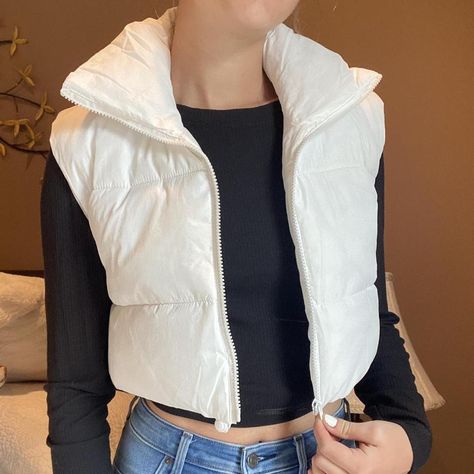 I might be biased but you should probably buy this on Depop 👍 https://depop.app.link/EGiw6zIIywb White Puffer Vest Outfit, White Vest Outfit, Cropped Puffer Vest, Puffer Vest Outfit, Puffer Jacket Outfit, White Puffer Vest, Purple Vests, White Puffer, Red Vest