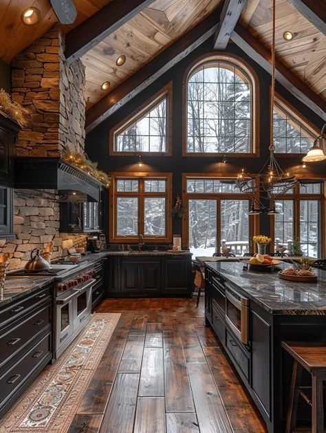 Gothic Mountain Home, Country Gothic Aesthetic House, Winter Cabin Mansion Exterior, Mountain Dream Homes, Log Cabin Ideas, Dream Life House, Log Cabin Homes, Modern Cabin, Dream House Interior