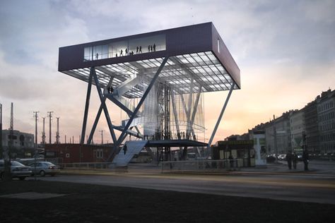 Infobox for Vienna is an Elevated Volume with Multiple Viewing Platforms / KARAMBA3D - eVolo | Architecture Magazine Viewing Platform Architecture, Super Structure Architecture, Elevated Architecture, Platform Architecture, Architecture Structure, Viewing Platform, Renovation Architecture, Pavilion Architecture, System Architecture