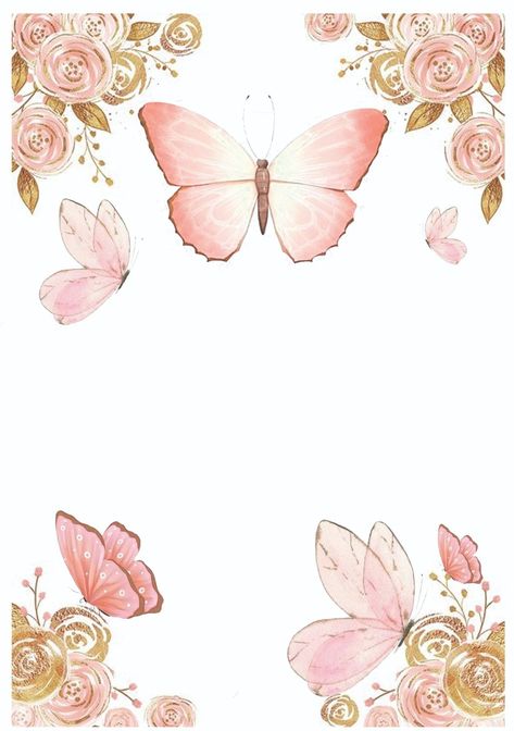 Vintage Paper Printable, Butterfly Invitations, Rose Gold Butterfly, Swag Cartoon, Butterfly Birthday, Flower Border, Invitation Card Design, White Butterfly, Rose Gold Glitter