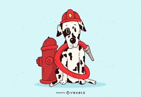 Firefighter Illustration, Dalmatian Firefighter, Firefighter Art, Fire Life, Business Card Template Psd, Dalmatian Puppy, Trunk Or Treat, Dog Illustration, Social Media Design Graphics