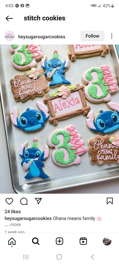 Stitch Second Birthday, Lilo And Stitch Cookies Royal Icing, Stitch And Angel Cookies, Lilo And Stitch Treats, Stitch Birthday Cookies, Stitch Cookies Decorated, Stitch Bday Party, Stitch Sugar Cookies, Lilo And Stitch Cookies