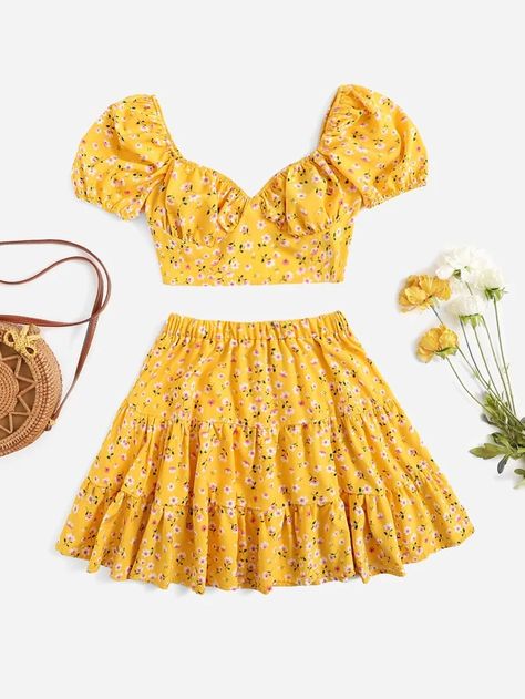 Snow White Outfits, Matching Skirt Set, Top Summer Outfits, Summer Day Dresses, 2piece Outfits, Ruffle Hem Skirt, Tie Back Top, Chic Skirts, Fairytale Dress