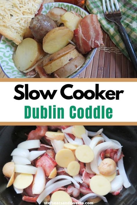 Slow Cooker Dublin Coddle - Stef's Eats and Sweets Irish Coddle Recipe, Sausage And Onions, Coddle Recipe, Irish Meal, Dublin Coddle, Crockpot Stew, Meat And Potatoes, Slow Cooker Stew, Bacon Sausage