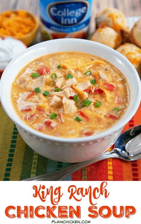 King Ranch Chicken Soup, Ranch Chicken Soup, Chicken Cream Of Mushroom, King Ranch Casserole, King Ranch Chicken Casserole, King Ranch Chicken, Ranch Casserole, Ranch Chicken Casserole, Tortilla Soup Recipe