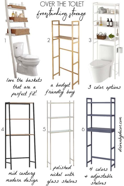 Shelving Ideas Bathroom, Bathroom Shelf Decor Ideas, Bathroom Shelving Ideas, Over The Toilet Rack, Powder Bathroom Ideas, Glass Shelving Unit, Shelf Decor Ideas, Tv Wall Shelves, Over Toilet Storage