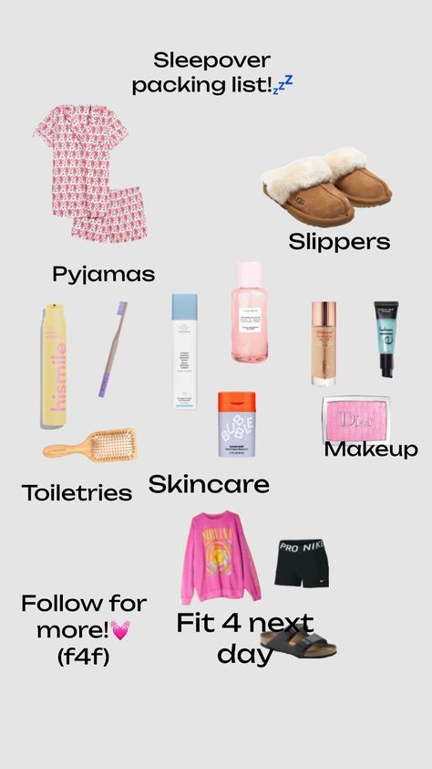 Packing List Preppy, Sleepover Checklist, Sleepover Packing, Sleepover Packing List, Preppy Skincare, Create Collage, Creative Play, Packing List, Back To School