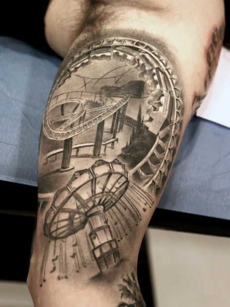 30 Roller Coaster Tattoo Designs For Men - Amusement Ride Ideas Roller Coaster Tattoo, Rollercoaster Tattoo, Carnival Tattoo, Montana Tattoo, Best Roller Coasters, Tattoo Quotes For Men, Tattoo Designs For Men, Small Hand Tattoos, Unique Tattoo Designs