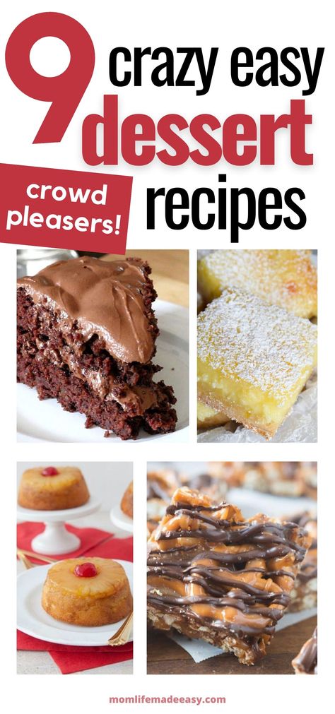 Make a tasty dessert without spending hours upon hours in the kitchen. These 9 super easy dessert recipes will satisfy any sweet tooth! Common ingredients, a variety of flavors, and simple instructions make these fool-proof recipes a mom win! #dessert #easyrecipes #cooking #sweettooth #momlife #momwin #recipes Super Simple Desserts, Quickest Dessert, Super Easy Dessert, Easiest Desserts, Covered Chocolate, Super Easy Desserts, Simple Family Meals, Best Banana Pudding, Fluff Desserts