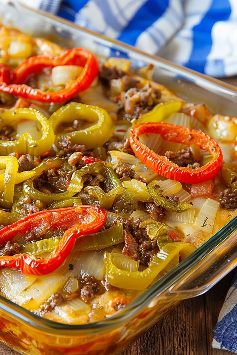 Foods For Date Night, Lazy Day Casserole, Southern Five Layer Beef Casserole, Recipes Using Cooked Ground Beef, Cooking For The Week In One Day, Main Dishes With Ground Beef, Pork Skillet Dinners, Cheesy Meatloaf Casserole, Recipes That Use Bell Peppers