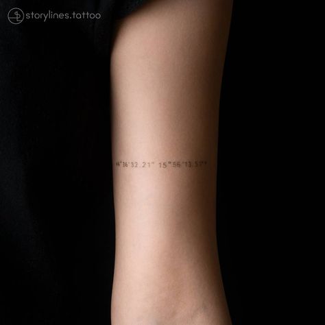 pinterest: hezzprice Fine Line Number Tattoo Font, Location Tattoo, Minimalist Lettering, Coordinates Tattoo, Hidden Tattoos, Number Tattoos, King Tattoos, Petite Tattoos, Tattoo Lettering Fonts