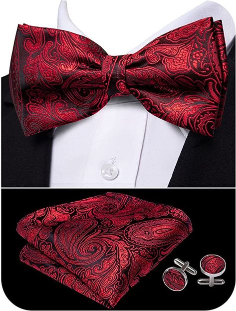 Red Bowtie, Floral Ties, Prom Accessories, Red Bow Tie, Red Pocket, Silk Bow Ties, Pre Tied Bow Tie, Red Tie, Cufflink Set