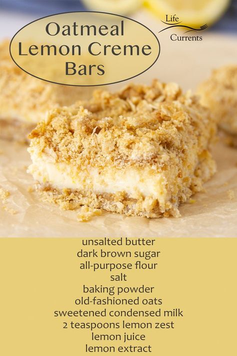 Oatmeal Cookie Crust, Crunchy Oatmeal, Best Cookie Recipe Ever, Lemon Creme, Oatmeal Bar, Cereal Treats, Oatmeal Cookie, Oatmeal Bars, Holiday Snacks