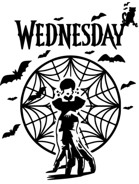 Wednesday Tattoo, Wednesday Svg, Jean Jacket Painting, Addams Family Quotes, Cricut Cutouts, Wednesday Addams Party, Wednesday Party, Royal Icing Transfers, Cricut Stencils