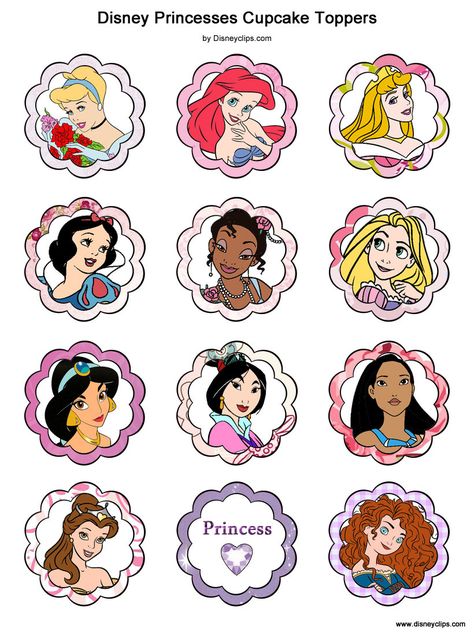 Disney Princess printable cupcake toppers Stickers Printable Disney, Cartoon Stickers Printable, Disney Princess Cupcake Toppers, Disney Princess Stickers, Disney Princess Printables, Disney Princess Cupcakes, Princess Cupcake, Cupcake Toppers Free, Princess Cupcake Toppers