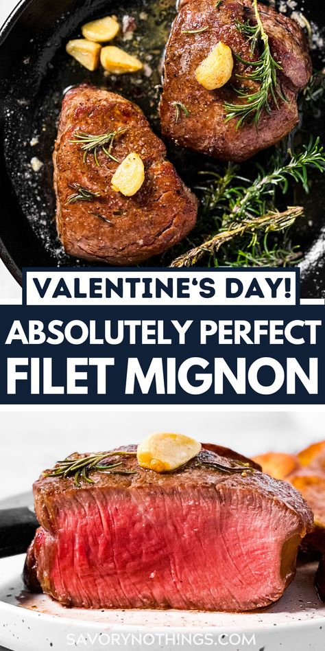 This is the perfect way to cook filet mignon at home - simple, flavorful and absolutely juicy. Great for Valentine's Day or any time you want to make a special dinner! | #valentinesday #dinner #datenight #datenightin #valentinesdayrecipes #beef #beefrecipes #dinnerideas #easyrecipes #filetmignon Perfect Filet Mignon, Filet Mignon Recipe, Mignon Steak, Filet Mignon Recipes, Filet Mignon Steak, Home Simple, Fool Proof Recipes, Steak Dinner, Special Dinner