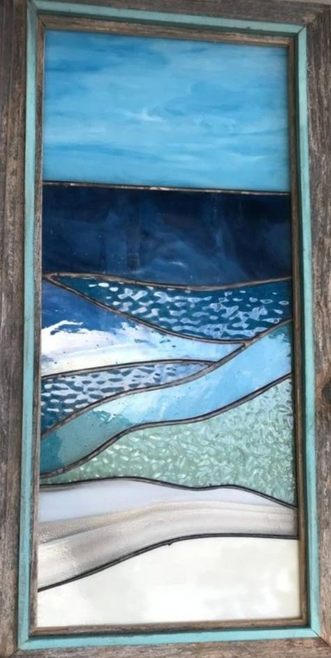 Seaside Stained Glass Patterns, Stained Glass Sea Life, Beach Stained Glass Patterns, Abstract Stained Glass Designs, Fused Glass Patterns, Stainglass Ideas, Stained Glass Soldering, Glass Mosaic Patterns, Hall Window