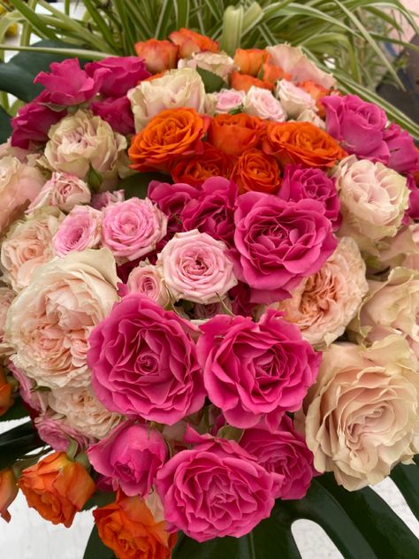 Pink Orange Flower Bouquet, Pink And Orange Flowers Wedding, Pink And Orange Corsage, Orange Pink Bouquet, Sams Wedding Flowers, Orange Bridal Flowers, Pink Orange Wedding, Pink And Orange Roses, Marrakesh Wedding