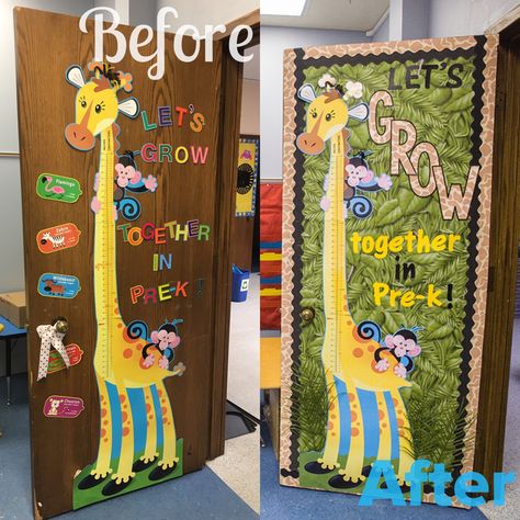 Giraffe Classroom Door, Giraffe Theme Classroom, Giraffe Decorations For Classroom, Giraffe Classroom Decorations, Giraffe Bulletin Board Ideas, Zoo Classroom Door, Zoo Theme Classroom, Giraffe Classroom, Safari Preschool