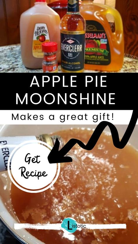 Apple Pie Drink Recipe, Apple Cider Moonshine, Apple Pie Drink Alcohol, Apple Pie Shots, Moonshine Drink Recipes, Apple Pie Drink, Apple Pie Moonshine Recipe, Moonshine Recipe, Apple Pie Moonshine