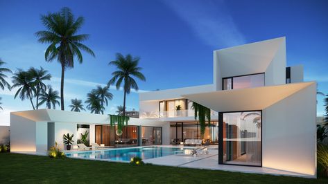 Villa in Abu Dhabi | Behance History Of Ghana, U Shaped Houses, Villa Designs, Modern Villa Design, Architectural Design House Plans, Modern House Facades, Architecture Model House, Model House, Modern Villa