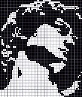 Deftones Crochet Grid, Crochet Tapestry Pattern Black And White, Crochet Tapestry Grid Pattern, Nana Alpha Pattern, Black And White Tapestry Crochet, Pixel Art Pattern Black And White, Alpha Patterns Black And White, Monochrome Pixel Art, Pixel Art Grid Crochet