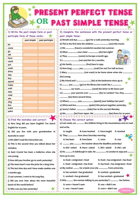 Download free worksheet about present perfect tense and past simple tense (Worksheet 1) - Answer Keys Included #freeteachingresources, #englishteacherresources, #teachingenglishtips, #freepdfworksheet, #presentperfecttenseworksheet, #pastsimpleworksheet, #mixtenseworksheet Simple Present Tense Worksheets, Present Continuous Worksheet, Tense Worksheet, Past Simple Tense, Past Tense Worksheet, Present Perfect Tense, Present Simple Tense, Present Perfect Continuous, Free English Worksheets