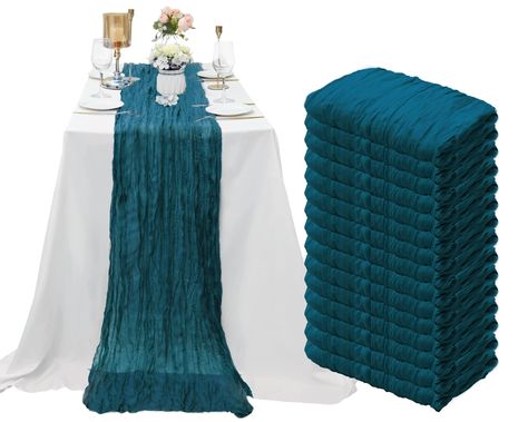 PRICES MAY VARY. 100% Polyester 【Quantity and Size】You will receive 15 pieces long Dark Teal cheesecloth table runner, enough quantity which will meet your wedding banquets and daily use or replace. The size of these rustic cheesecloth table runner is approx.35" wide and 10 feet length, which is large enough to cover a rectangle table or round tables which can accommodate 8 to 10 people. 10Ft is a ideal length for your party table decorations. The cheese gauze table runners can also be spliced t Boho Wedding Table Runner, Dark Teal Weddings, Sheer Table Runner, Table Runner Decor, Teal Table, Gauze Table Runner, Cheesecloth Table Runner, Wedding Dining, Vintage Wedding Table