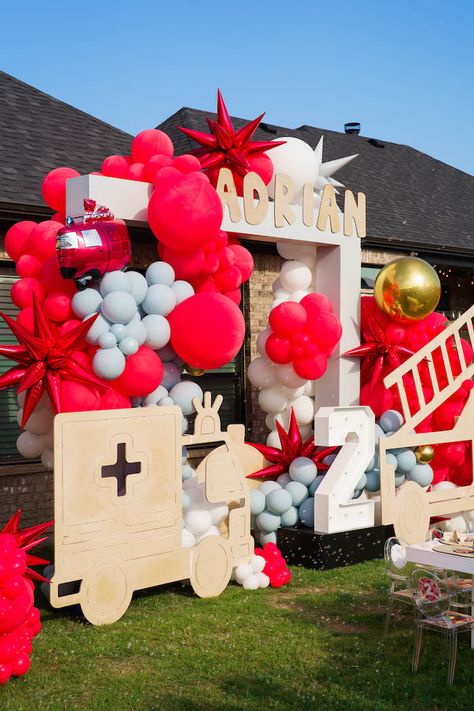 Fire Engine Birthday Party Decorations, 2 The Rescue Birthday, Two The Rescue Birthday, Fire Engine Birthday Party, Fire Engine Birthday, Fire Engine Party, Kids Table Set, Planes Birthday, Bday Party Kids