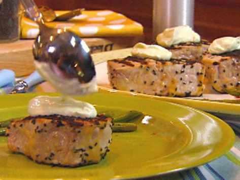 Wasabi Sour Cream Recipe | Robin Miller | Food Network Sour Cream Recipe, Wasabi Sauce, Grilled Tuna, Sour Cream Recipes, Healthy Family Dinners, Ideas Videos, Baking Sweets, Best Recipe, Healthy Families