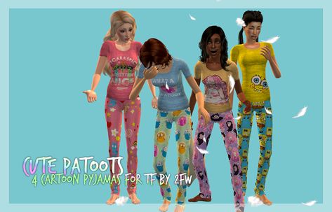 Cute Patoots - 4 Cartoon Pyjamas for TF Skater Outfits, The Sims 2, Sims 4 Cc, Maxis Match, Sims 2, Basic Outfits, Powerpuff Girls, Night Shirt, Steven Universe