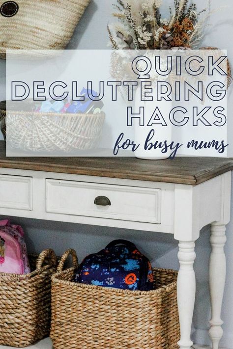 As busy mums, we all want a a clean and tidy home to retreat to but sometimes we can feel overwhelmed by clutter. In this blog I'm sharing my favourite quick decluttering hacks for busy mums to make life easier and less overwhelming. Simpler Lifestyle, Busy Mum, Simple Living, Declutter, Storage Bench, Mom Life, Entryway Tables, Furniture, Home Decor