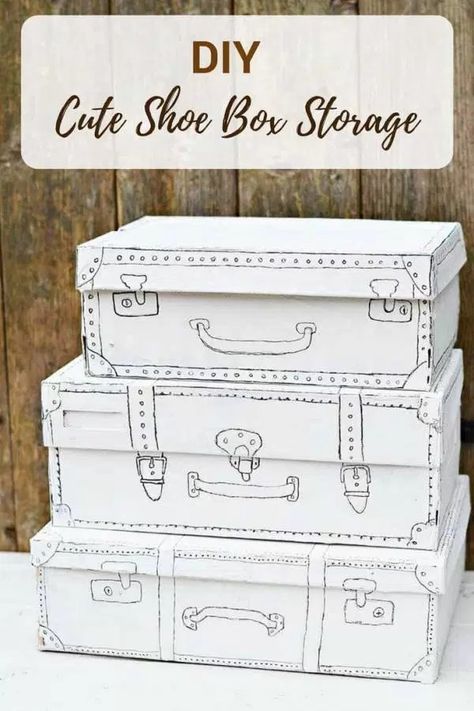 Shoes Boxes, Shoe Box Crafts, Shoe Box Storage, Sharpie Crafts, Cute Shoe, Diy Storage Boxes, Boxes Storage, Box Craft, Vintage Suitcases