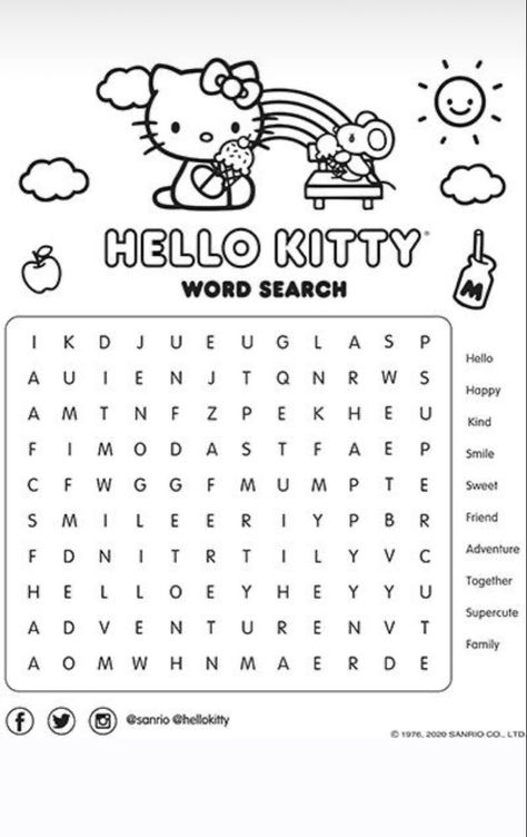 Hello Kitty Word Search, Hello Kitty Printable, Printable Color Pages, Hello Kitty Book, Hello Kitty Colouring Pages, Images Hello Kitty, Hello Kitty Printables, Hello Kitty Crafts, Kitty Coloring