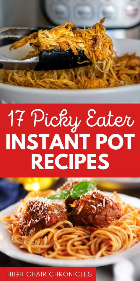 Collage of quick and easy Instant Pot recipes for picky eaters. Picky Eater Instant Pot Recipes, Family Dinner Ideas Instant Pot, Healthy Cheap Instant Pot Recipes, Few Ingredient Instant Pot Meals, Dinner Recipes For Family Instant Pot, Amazing Instant Pot Recipes, Easy Family Instant Pot Meals, Instant Pot Recipes For Picky Eaters, Instant Pot Toddler Recipes