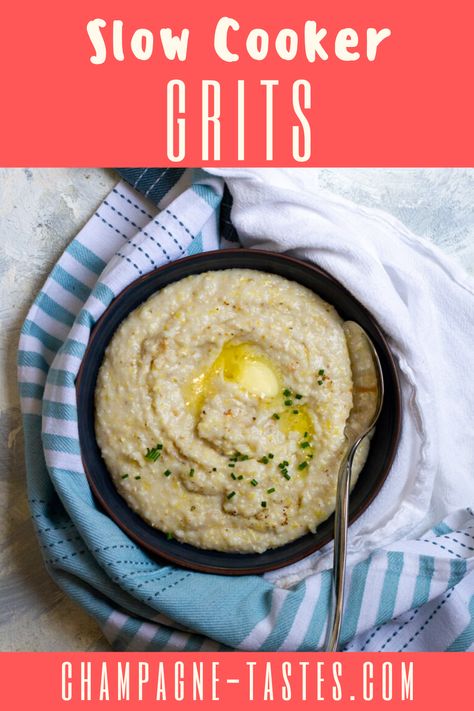 Love stone-ground grits, but don't want to cook them on the stovetop?  Try making these easy, vegan-friendly slow cooker grits! Crock Pot Grits Slow Cooker, Grits Vegetarian, Slow Cooker Shrimp And Grits, Crockpot Shrimp And Grits Slow Cooker, Slow Cooker Grits, Stone Ground Grits, Crockpot Side Dishes, South Korean Food, Vegan Crockpot