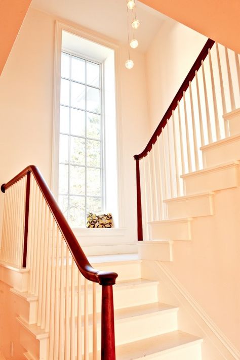 U Shaped Stairs, Staircase Window, Foyer With Stairs, Staircase Styles, Stairs Window, White Staircase, White Stairs, Traditional Staircase, Stairs Design Interior