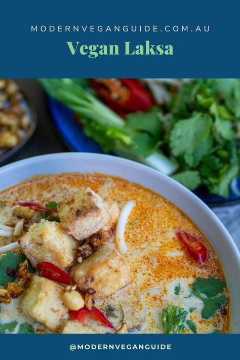 Vegan Laksa, East Asian Culture, Thick Noodles, Indonesian Culture, South East Asian, Vegan Guide, Vegan Beans, Asian Culture, Fried Tofu