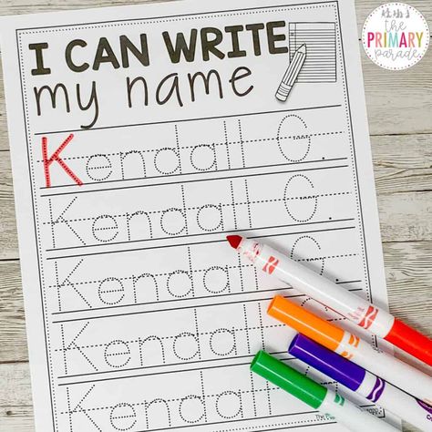 Name Writing Practice: Editable Tracing Template - The Primary Parade Writing Practice Kindergarten, Writing Practice Preschool, Name Writing Activities, Name Activities Preschool, Writing Activities For Preschoolers, Write My Name, Name Template, Handwriting Worksheet, Kindergarten Names