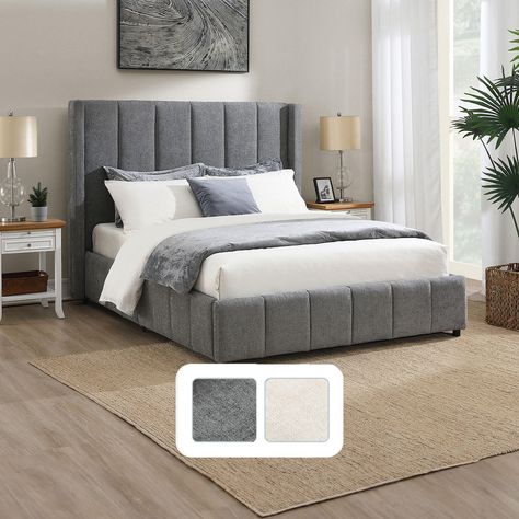 Grey upholstered bed decor