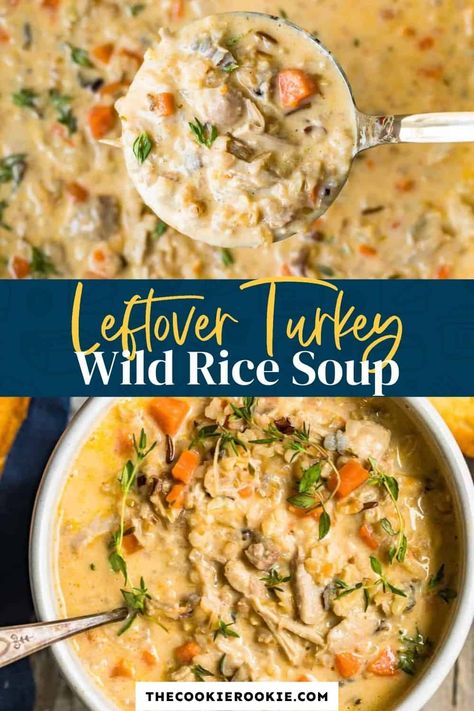 Wild Rice Soup Crockpot, Rice Soup Crockpot, Easy Leftover Turkey Recipes, Turkey Wild Rice Soup, Turkey Rice Soup, Turkey Crockpot Recipes, Leftover Turkey Soup, Wild Rice Soup Recipes, Turkey Soup Recipe