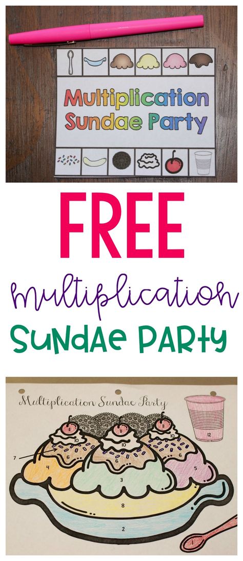 FREE multiplication sundae party printables Third Grade Multiplication, Learning Multiplication Facts, Sundae Party, Teaching Board, Learning Multiplication, Teaching Multiplication, Indian Lake, Math Multiplication, Fourth Grade Math