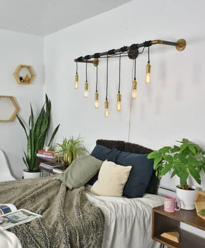 Creative Ideas for Lighting a Room Without Ceiling Lights - LightLady Studio Dangling Lights In Bedroom, Hanging Lightbulbs In Bedroom, Wall Chandelier, Unique Bedroom, Red Bedroom, Plug In Pendant Light, Cage Pendant Light, Bedroom Light Fixtures, Custom Pendant