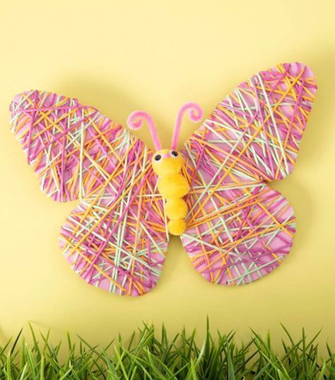 How To Make A Yarn Wrapped Butterfly Draw Butterfly, Paint Butterfly, Paper Butterfly Crafts, Yarn Crafts For Kids, Pencil Crafts, Teacher Projects, Insect Crafts, Skill Building, Cut It Out