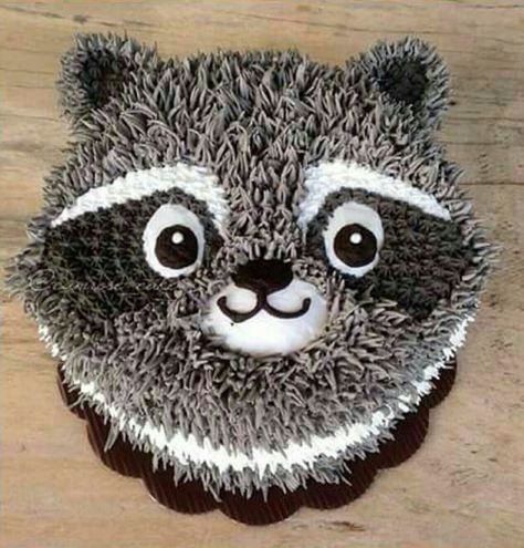 Raccoon cake Raccoon Cake, Animal Cupcakes, Animal Cakes, Animal Cake, Birthday Cake Kids, Fancy Cakes, Cake Decorating Tips, Piece Of Cakes, Cakepops