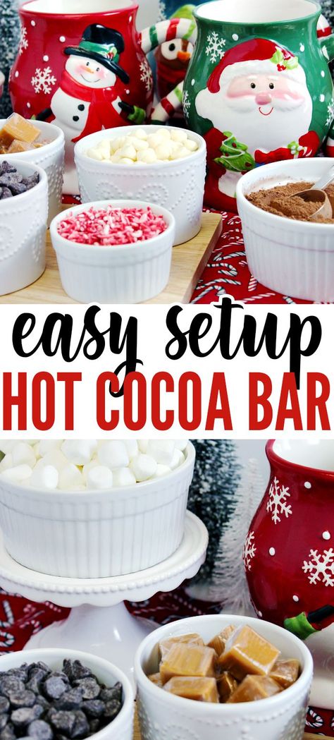 Kid Friendly Hot Chocolate Bar, Hot Coco Bar Idea, Diy Hot Chocolate Bar, Hot Chocolate Bar Ideas, Chocolate Bar Ideas, Holiday Hot Cocoa Bar, Hot Chocolate Bar Party, Christmas Hot Chocolate Bar, Amber Sweet