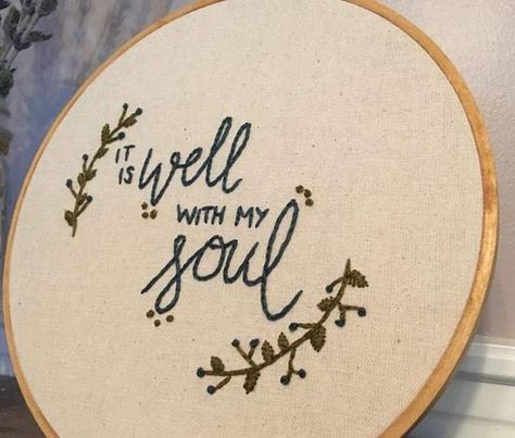 Faith Embroidery, Hoop Art Wall, Religious Embroidery, Christian Embroidery, Embroidery Hoop Wall Art, Christian Crafts, It Is Well With My Soul, Wall Hanging Art, Art Embroidery