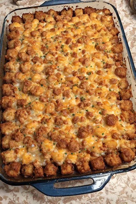 Cracked Out Tater Tot Casserole Recipe

Ingredients

- 1 package (28 ounces) frozen tater tots
- 1 pound bacon, chopped
- 1 cup shredded cheddar cheese
- 1 cup ranch dressing
- 1/2 cup sour cream
- 1/2 cup green onions, chopped

Full Cooking Instructions on... Tater Tot Hashbrown Casserole, Casserole Tater Tot Recipes, Tate Tot Casserole, Ham And Cheese Tater Tot Casserole, Taco Casserole With Tater Tots, Tatertot Dinner Ideas, Chicken Bacon Ranch Tater Tot Casserole, Cracked Out Tater Tot Casserole, White Trash Casserole