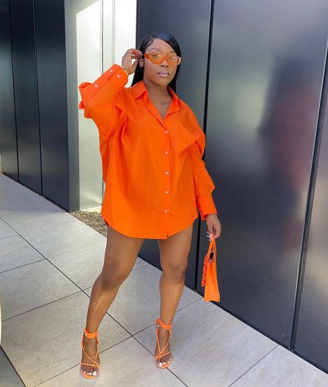 Baecation Ideas, Orange Shirt Outfit, Outing Outfit, Outfit Styling, Orange Outfit, Colour Pop, Swag Outfits For Girls, Birthday Outfits, Looks Black